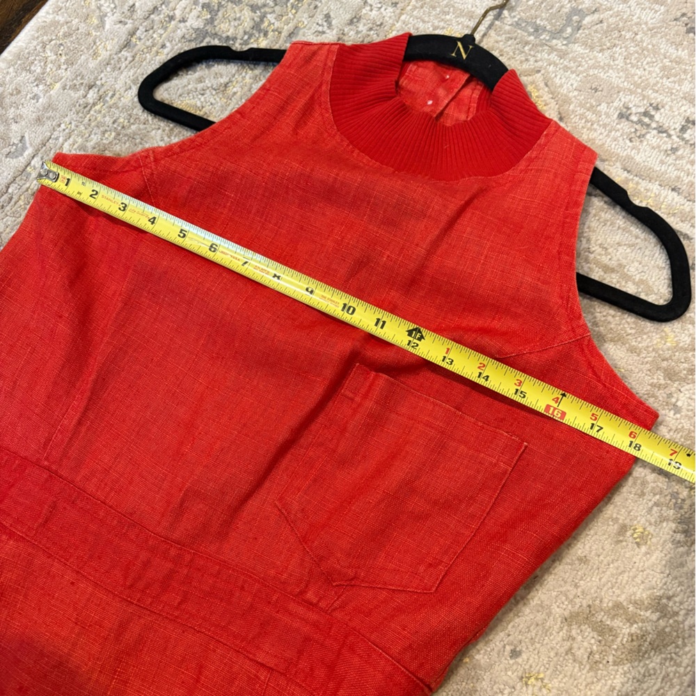 Vintage Red Linen Midi Dress With Button down Back - Picture 9 of 15